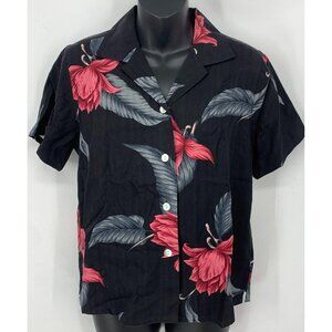 Banana Bay Shirt Small S Black Floral Short Sleeve Collared Hawaiian Women New